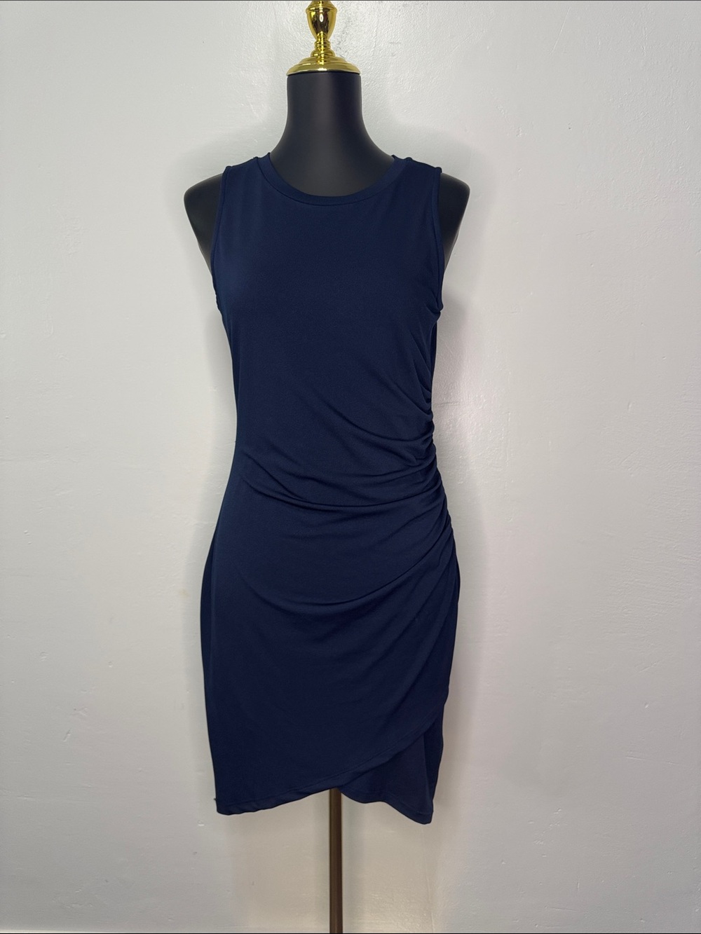 Sleeveless Navy Ruched Mini Dress